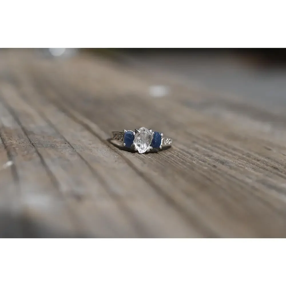 Engagement ring Burmese Sapphire and Lake County Diamond Sterling Silver